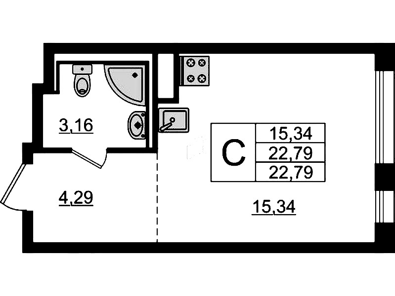 Квартира студия 22.79 м², 2/12 эт., ЖК «Новые Лаврики»